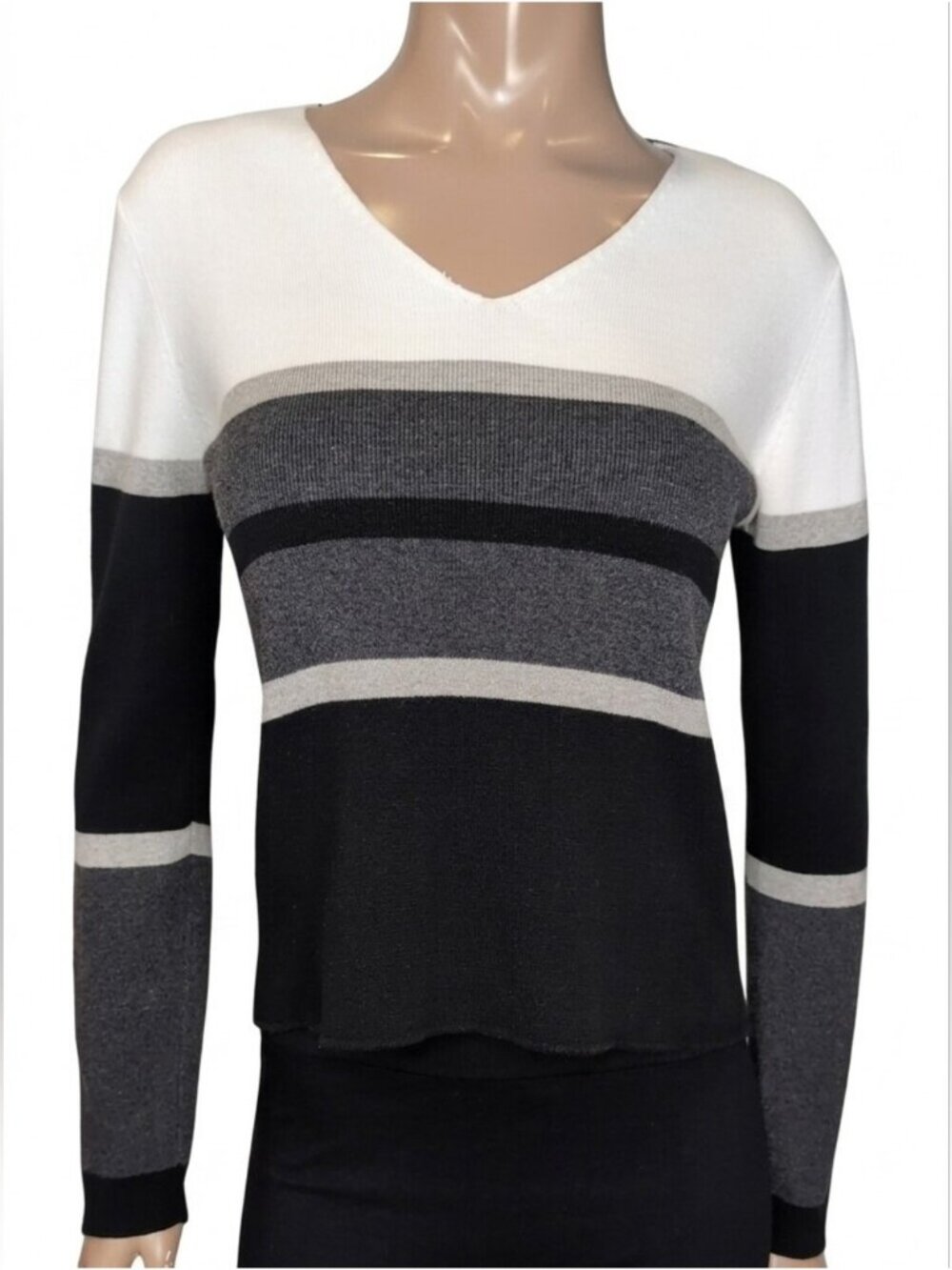 Vintage Y2K Rickis Colorblock Striped Vneck Cotton Sweater Size Medium Black